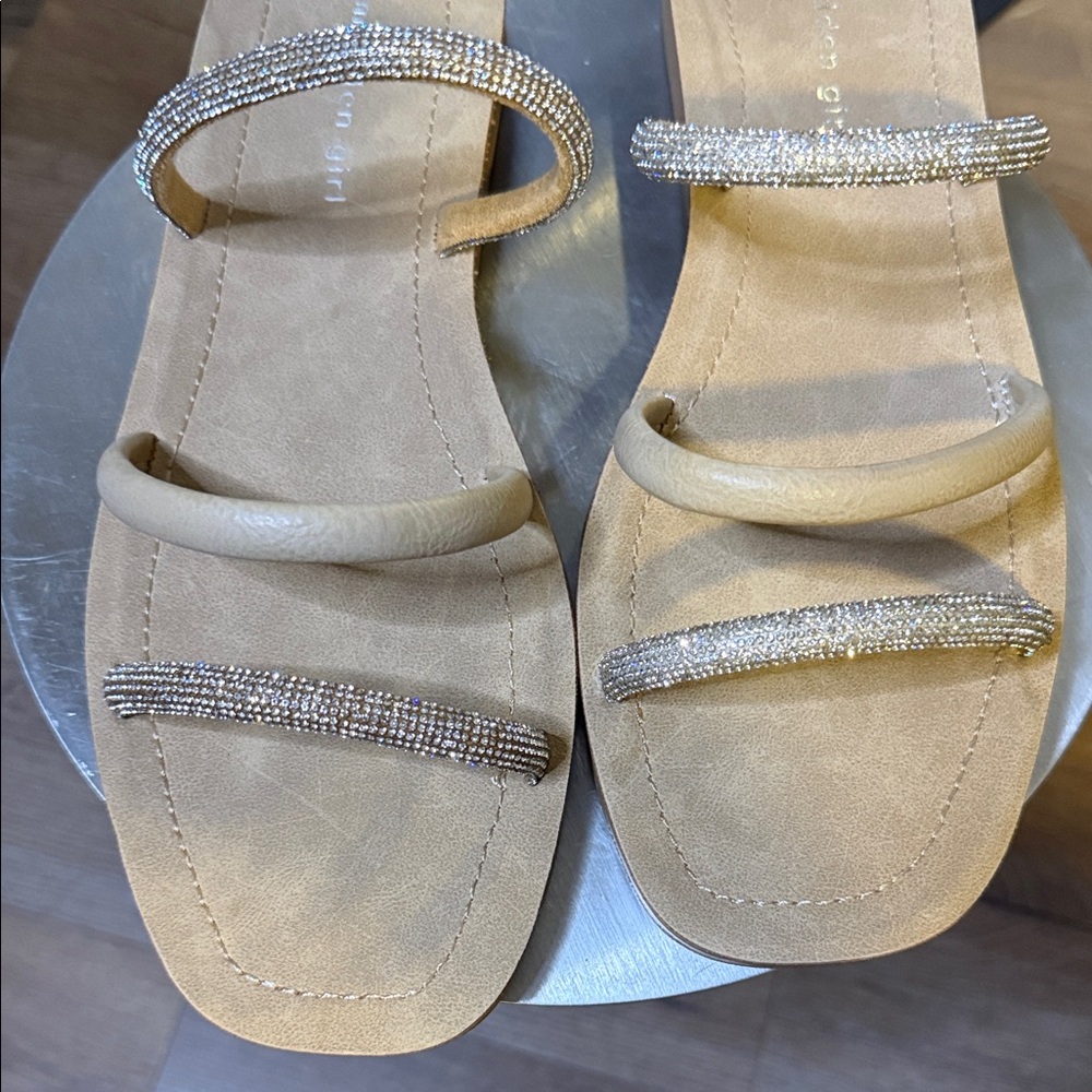 Madden Girl Tan Sandals with Rhinestone Straps - Picture 4 of 13
